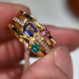 18K Multi-Gem Ring / 3.67g,  Multi-Stone 0.77ct, D0.1ct