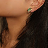 Emerald & Diamond Omega Back Earrings in 14K