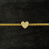 Diamond Pavé Heart Curb Bracelet in 18K