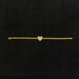 Diamond Pavé Heart Curb Bracelet in 18K