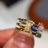 18K Multi-Gem Ring / 3.67g,  Multi-Stone 0.77ct, D0.1ct