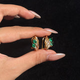 Emerald & Diamond Omega Back Earrings in 14K