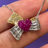 18K Ruby Heart Bow Necklace / 5.2g