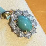 18K Cabochon Turquoise Diamond Halo Pendant / 1.90g1 D0.75ct
