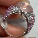 18K Pink Cabochon Dome Ring with Pink & White Pavé / 9.4g, K10.43ct, S2.45ct, D0.5ct