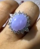 Lavender Jade Halo Ring in PT900 / 8.4g, J 8.4ct, D 1ct