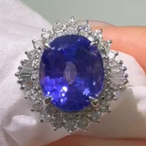Royal Tanzanite Halo Ring in PT900 / 9.2g, TZ5.25ct, D0.88