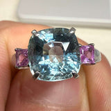 Aquamarine & Pink Sapphire Statement Ring in PT900 / 5.6g, AQ3.8ct, PS0.46ct