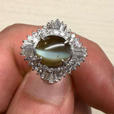 Cat’s Eye Diamond Halo Ring in PT900 / 9.2g, CAT2.57ct, D0.8ct