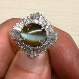 Cat’s Eye Diamond Halo Ring in PT900 / 9.2g, CAT2.57ct, D0.8ct