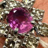 Pink Sapphire Cluster Halo Pendant in PT900 / 4.76g, PS1.415ct, D1.16ct+ 0.33ct
