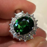 Emerald-Cut Green Tourmaline & Diamond Halo Ring in PT900 / 7g, TM1.63ct, D0.77ct
