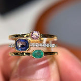 18K Multi-Gem Ring / 3.67g,  Multi-Stone 0.77ct, D0.1ct