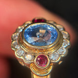 18K Cluster Ring with Ruby Accents / 7.30g, Cornflower S1.27ct, R0.20ct