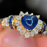 18K Blue Sapphire Heart with Diamond Halo / 3.8g