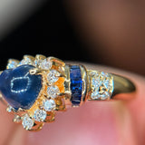 18K Blue Sapphire Heart with Diamond Halo / 3.8g