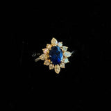 Sapphire Diamond Flower Ring in 18K & PT900 / 5.13g, GIA Madagascar S1.3ct, D0.58ct