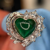 Emerald Heart Cabochon Halo Ring in PT900 / E2.67ct, D0.89ct