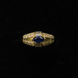 18K Marquise Sapphire & Diamond Baguette Cluster Ring / 4.5g, S0.50ct, D0.46ct