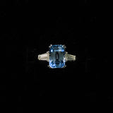 Aquamarine Baguette Side Ring in PT900 / 6.1g, AQUM2.42ct, D0.39ct