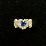 Heart Halo Sapphire Ring in PT900/ 9.8g, S 0.89ct + 0.27ct, D0.57ct
