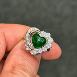 Emerald Heart Cabochon Halo Ring in PT900 / E2.67ct, D0.89ct